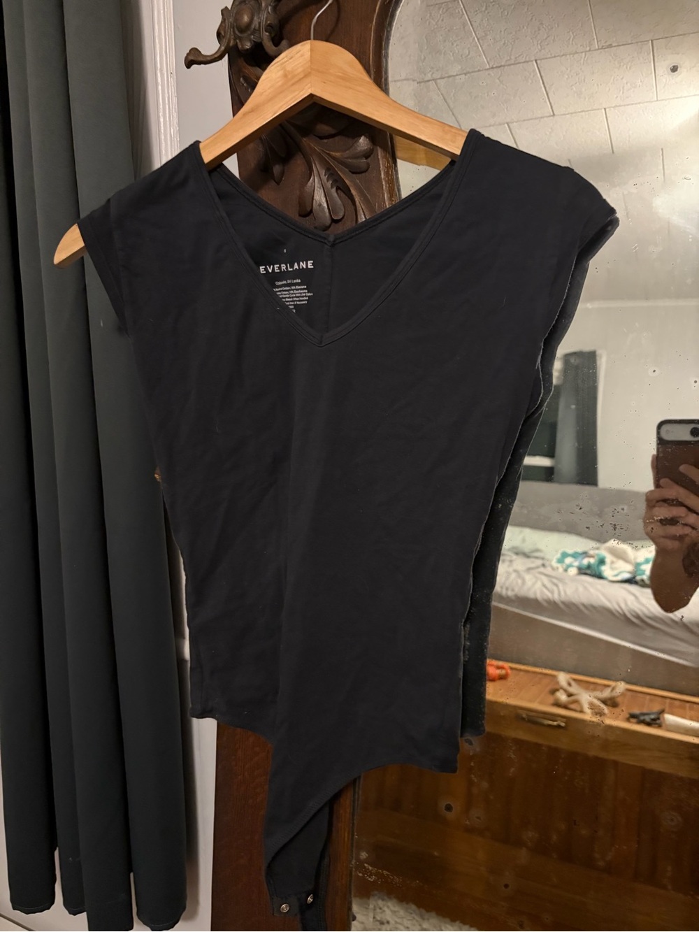 Everlane Black V-Neck Bodysuit with Cap Sleeves